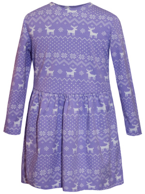 Платье "Зимний узор" с оленями - Размер 104 - Цвет фиолетовый - Картинка #2