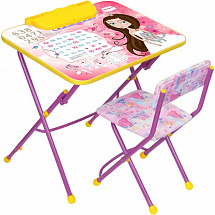 КУ3 Комплект "Никки" (стол-парта+пенал+стул мягкий) (КУ3/17 маленькая принцесса) - Цвет розовый - Картинка #1
